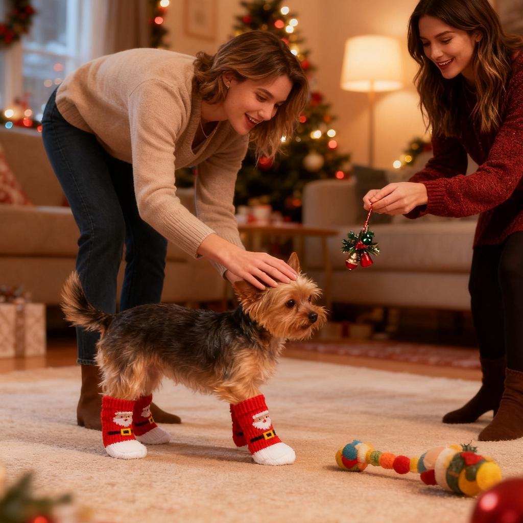 Christmas Socks, Santa,  Snowman,  Covers, Teddy Bear, Scratch, Dirt, Small Dog Pet Christmas Pet Socks