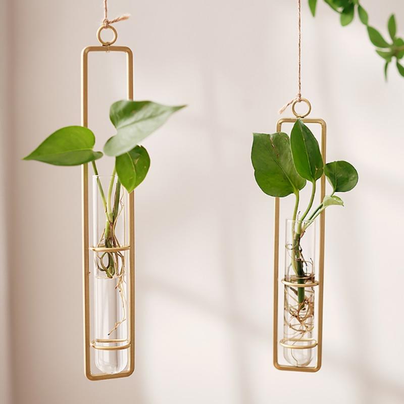 Decorative Wall-mounted Living Room Glass VaseGreen Vine Plant Wall-mounted Water Cultivation Container Hung On The Wall