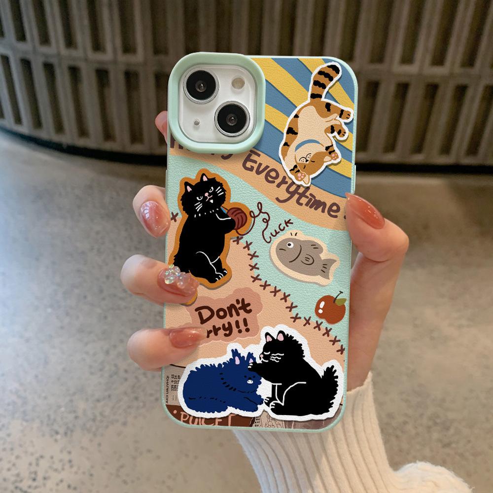 

Мультяшный котенок Подходит для чехла для мобильного телефона Apple 16promax iPhone 15 Полный пакет 14/13 Силиконовый женский Apple 11 Pro Max