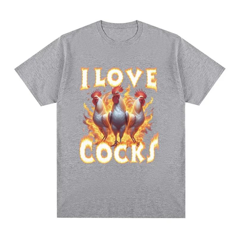 Streetwear Casual I Love Cocks Funny Roosters Meme T-shirt Chicken Enthusiast Short Sleeve men Women's Extra Large Clothing tees