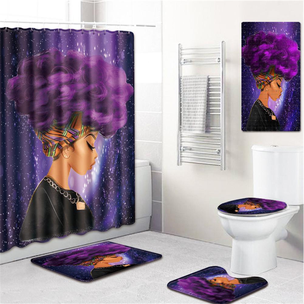 

5pcs Bathroom Supplies Africa Girl Pattern Curtain Waterproof PVC Mats Carpets Shower Curtain Five-piece suit