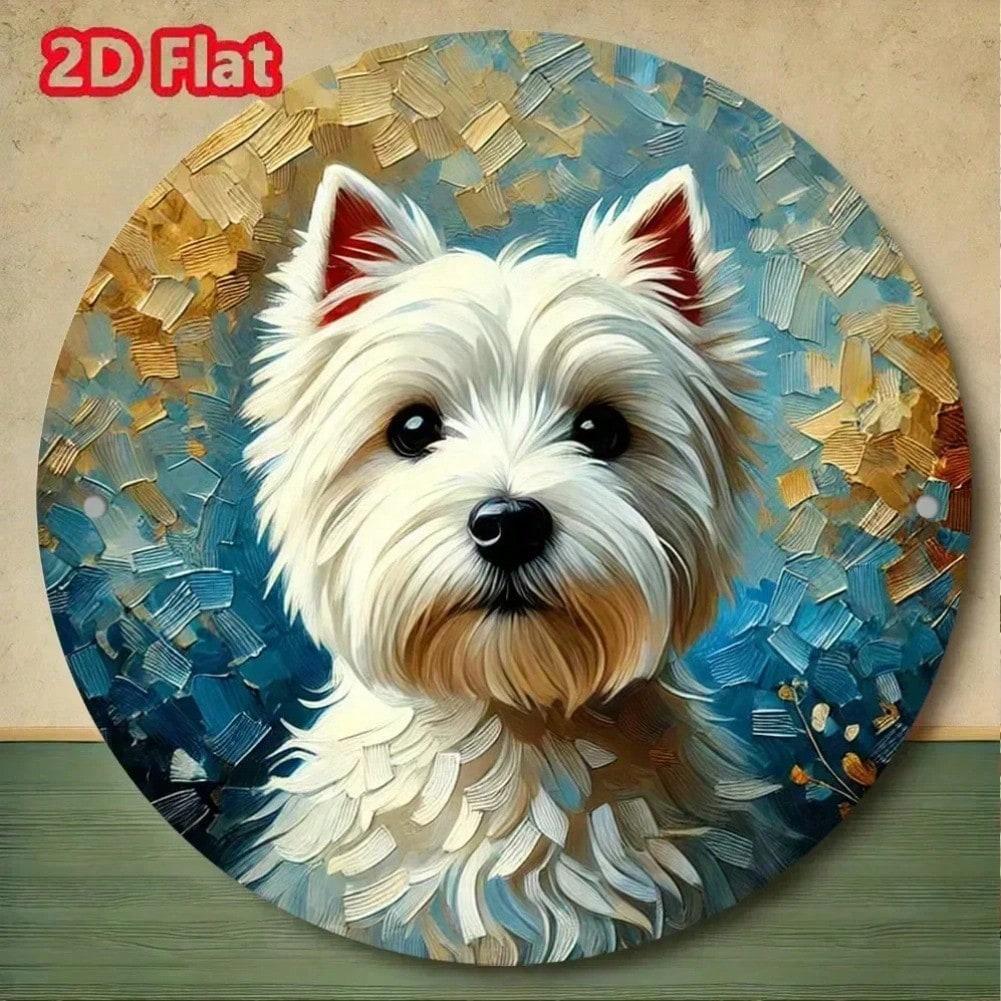 

1pc Vintage Round Metal Sign West Highland Terrier Dog Rustic Wall Art Home Decor HD Print 20x20 різнокольоровий