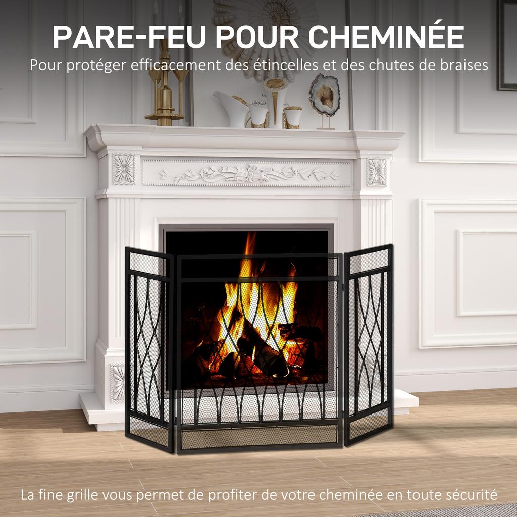 Schermo Pieghevole Metallico a 3 Pannelli per Camino 126cm Protezione Calore Fiamma Bambino Animale Domestico Casa Barriera Scintille Circondare con Motivo a Rete