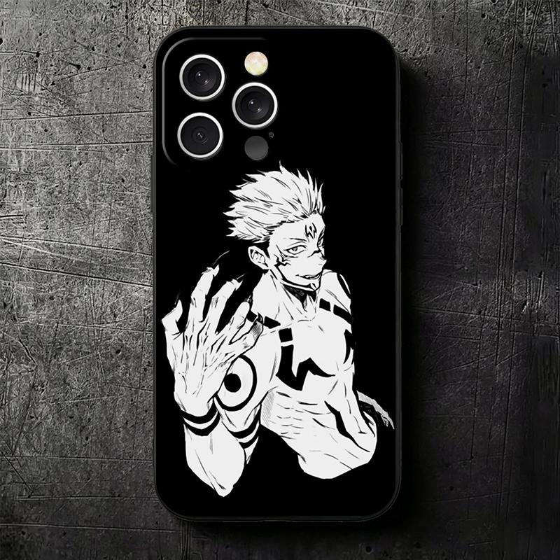 JUJUSU Anime Character Black White Soft Phone Case for iPhone 16 16E 17 Air 15 Pro Max 14 Plus 13 Mini 11 12 7 Black Cover Back