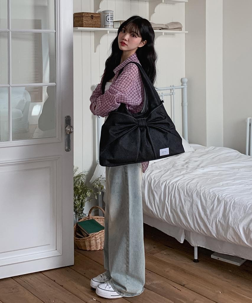 Atil Studio Denim Dewey Ribbon Large Bobo Shoulder Bag_Musinsa Edition [Black]