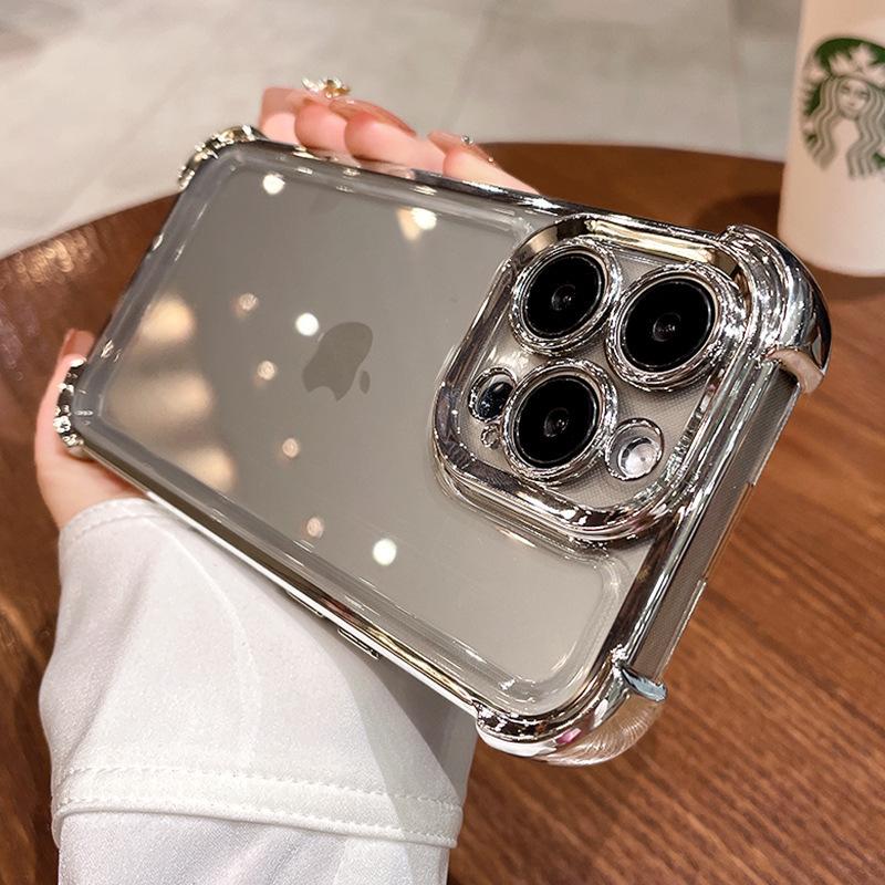 Electroplating Four Corners Anti-drop, Suitable for Apple 17 Mobile Phone Case with Its Own Lens Film iPhone16 All-inclusive 12 Soft Protective Case