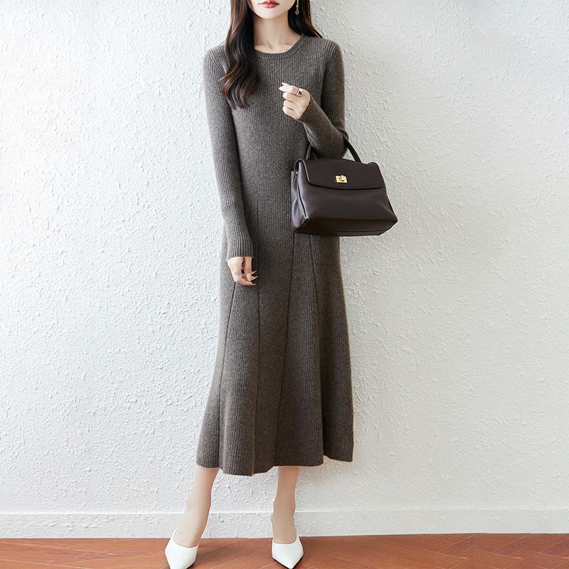 Women Sweater Dress 100% Wool MODERN NEW SAGA O-neck Knit Long Pullover Winter Jumpers Wool Long Dress Female