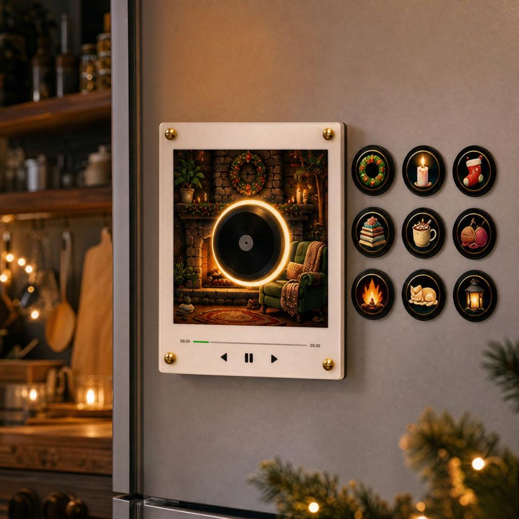 Rotating Disc Music Box Night Light with -Activated Singing Refrigerator Home Decor