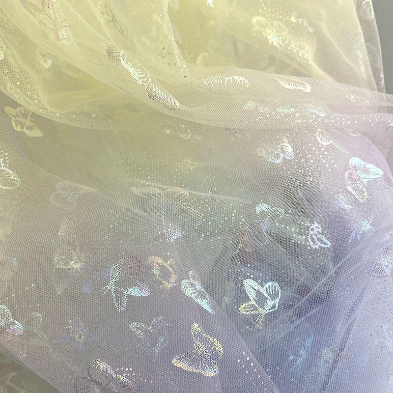 Gradient Rainbow Tulle Fabric Star Sequin By The Meter for Dress Hanfu Wedding Package DIY Sewing Cloth Soft Thin Draping Blue