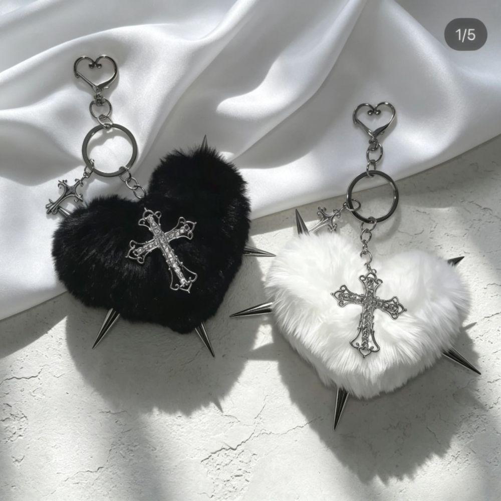 Bag Decoration Rivet Cross Keychain Rock Heart Punk Jewelry Leopard Print Keyring Jewelry Gift