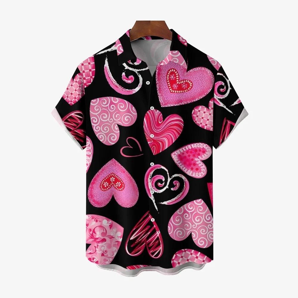 Valentines Day Love Pink Print Casual Shirt