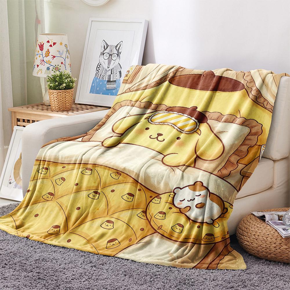 1PC Pompompurin Print Flannel Blanket, High quality All Seasons, Home Decor, Warmth and Comfort, Perfect for Christmas Gifts