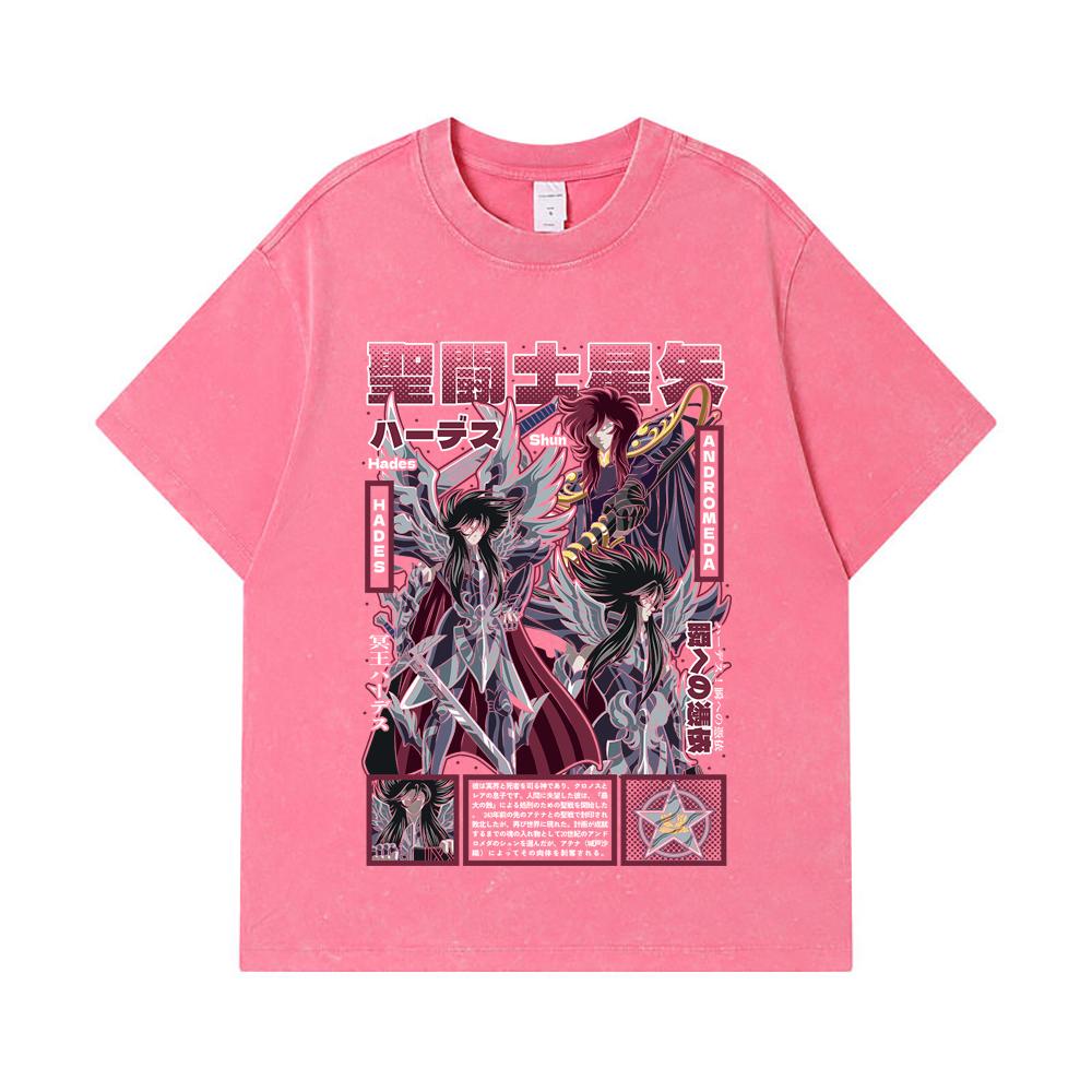 275 GSM Washed T-shirts 100% Cotton Saint Seiya V4 Hades Print Unisex Heavy Cotton T Shirt