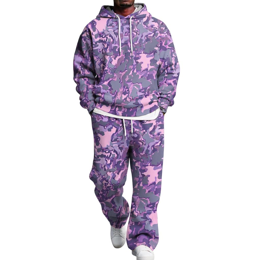 Men's Layer 2 Piece Hoodie and Cargo Pants Set with Elastic Waistband for Casual Wear