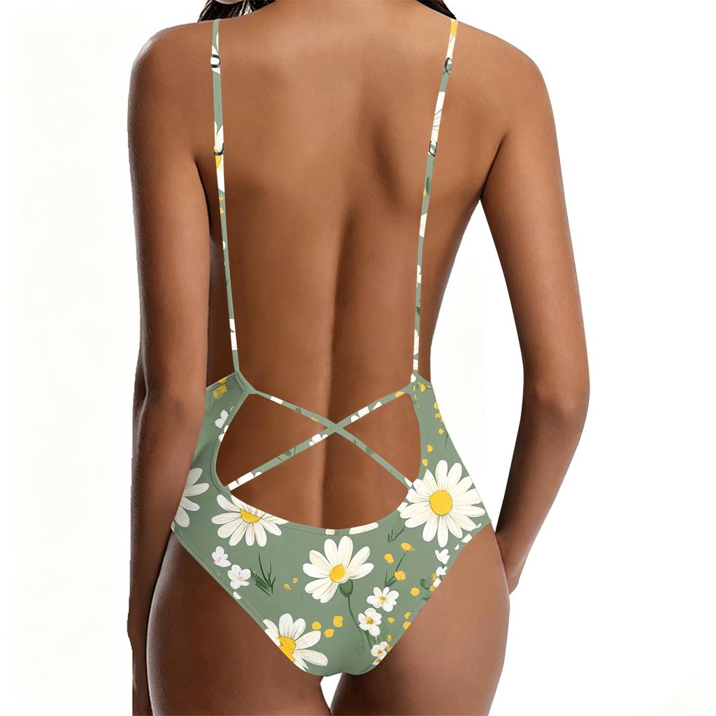 Swimsuit for Women Deep V Neck Adjustable Straps Floral Print Bathing Suit Quick Dry Soft Fabric