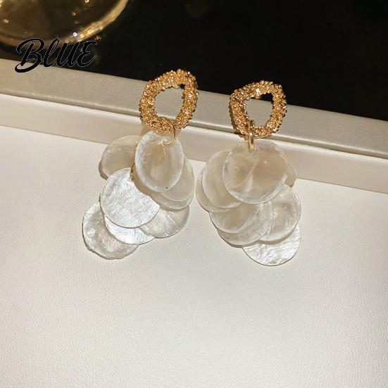 Drop Earrings Set 1 Pair Women Round Shell Tassel Decor