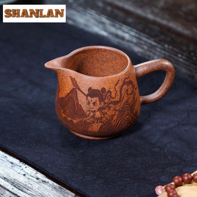 320ml Yixing Zisha Nezha Wood-fired Porcelain Tea Pitcher Pour Tea Cha Hai Dispenser Justice Cup Fair Mug Tea Set Supplies Craft