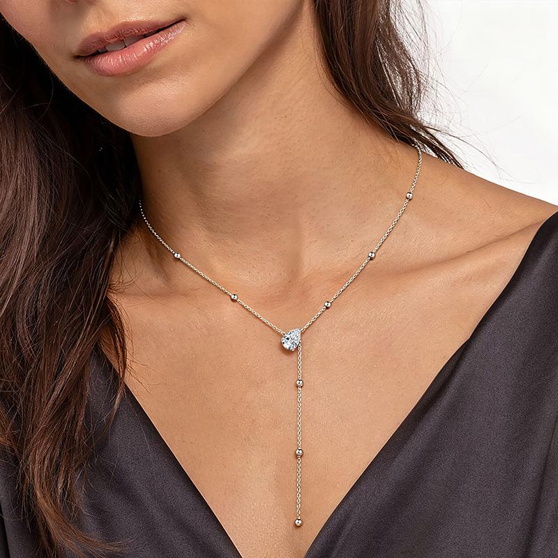 Chokers Necklaces 14K Gold Filled 2.0ct Pear Moissanite Necklace  Chain-Style Tassel Design Y Design Pendant Necklace