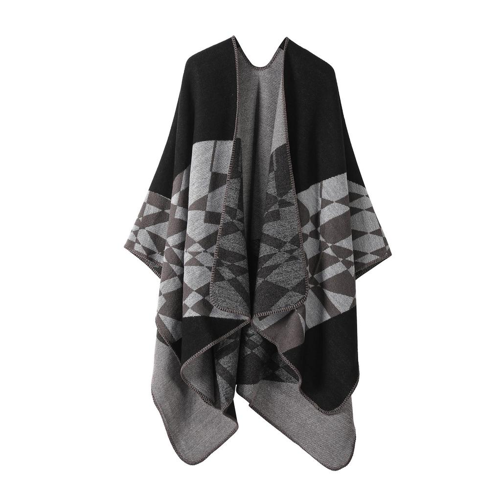 Solid Color Striped Shawl Cardigan: Warm, Versatile Imitation Cashmere Scarf for Autumn and Winter