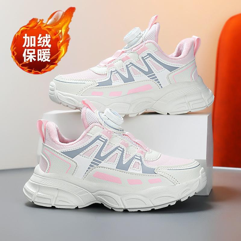 Girls' sports shoes autumn and winter 2025 new velvet thermal cotton shoes children's dad shoes medium and older children's running shoes