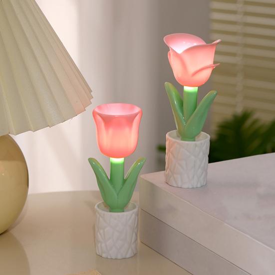 Mini LED Blume Floral mit Weichem Schein Nachtlicht Tischlampe Kreativ Batteriebetrieben Nachttisch Schreibtisch