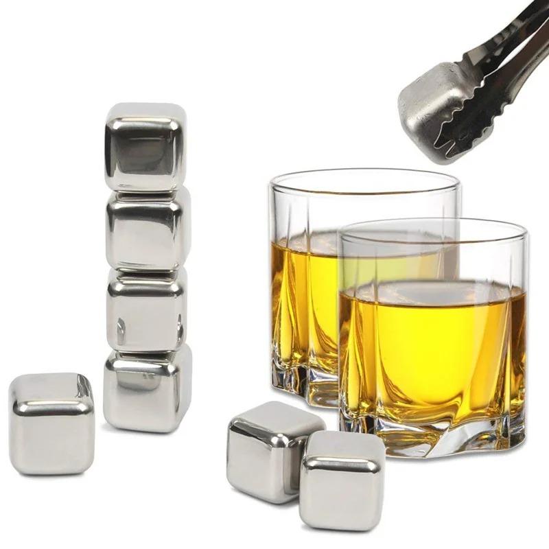 Stainless Steel Ice Cubes Reusable Food Grade 304 Quick Freeze Metal Cooling Cubes Anti Dilution Resistant for Home Party Bar To