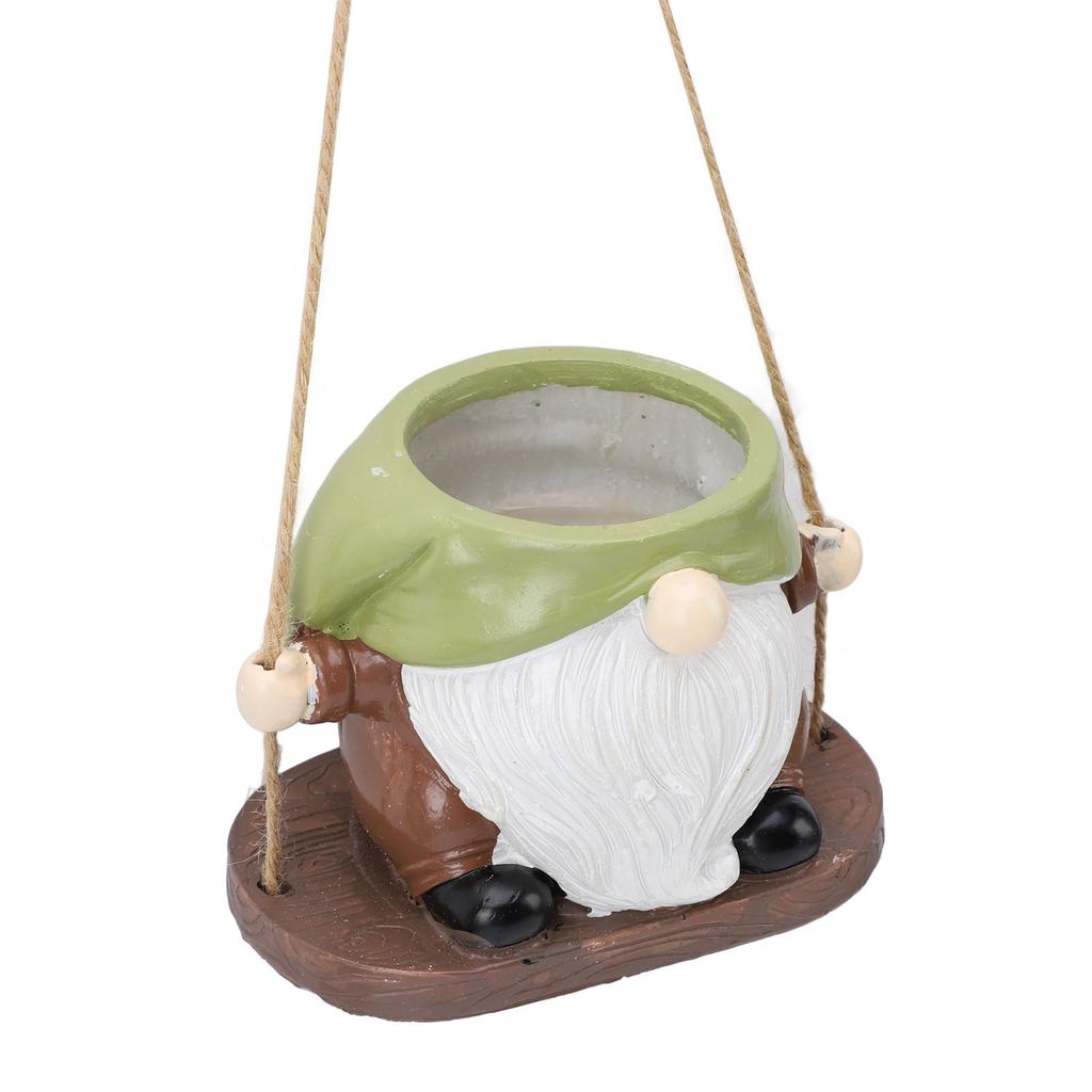 Swing Plant Pot Resin Cute Faceless Gnome Figurine Decorative Hanging Planter for Indoor Outdoor