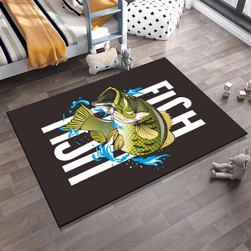"Colorful Fish Design Carpet with FISH Text, Black Background Home Decor" Suitable for Use As an Anti-slip for Living Room Bedroom Sofas