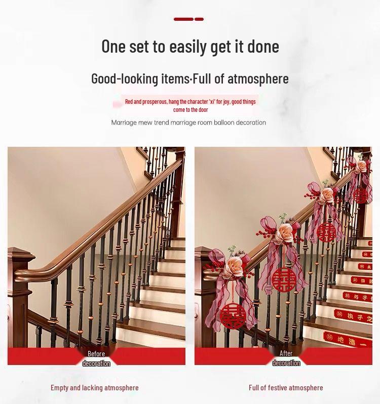 Wedding Stair Railing Décor Set: Groom & Bride's New Home Double Happiness Flowers