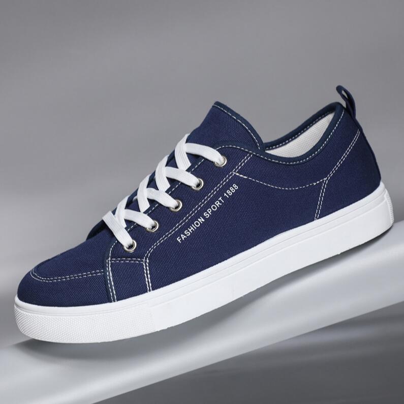 2025 New Blue Men's Casual Canvas Shoes Lace-Up Flat Luxury Design Anti-Slip Sneakers Couple Board Shoes Plus Size 45/46