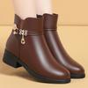 Coarse Heel Short Boots Women's Autumn and Winter New Boots Mother Shoes Soft Leather Soft Sole Elderly Cotton Shoes Comfortable Velvet Leather Shoes