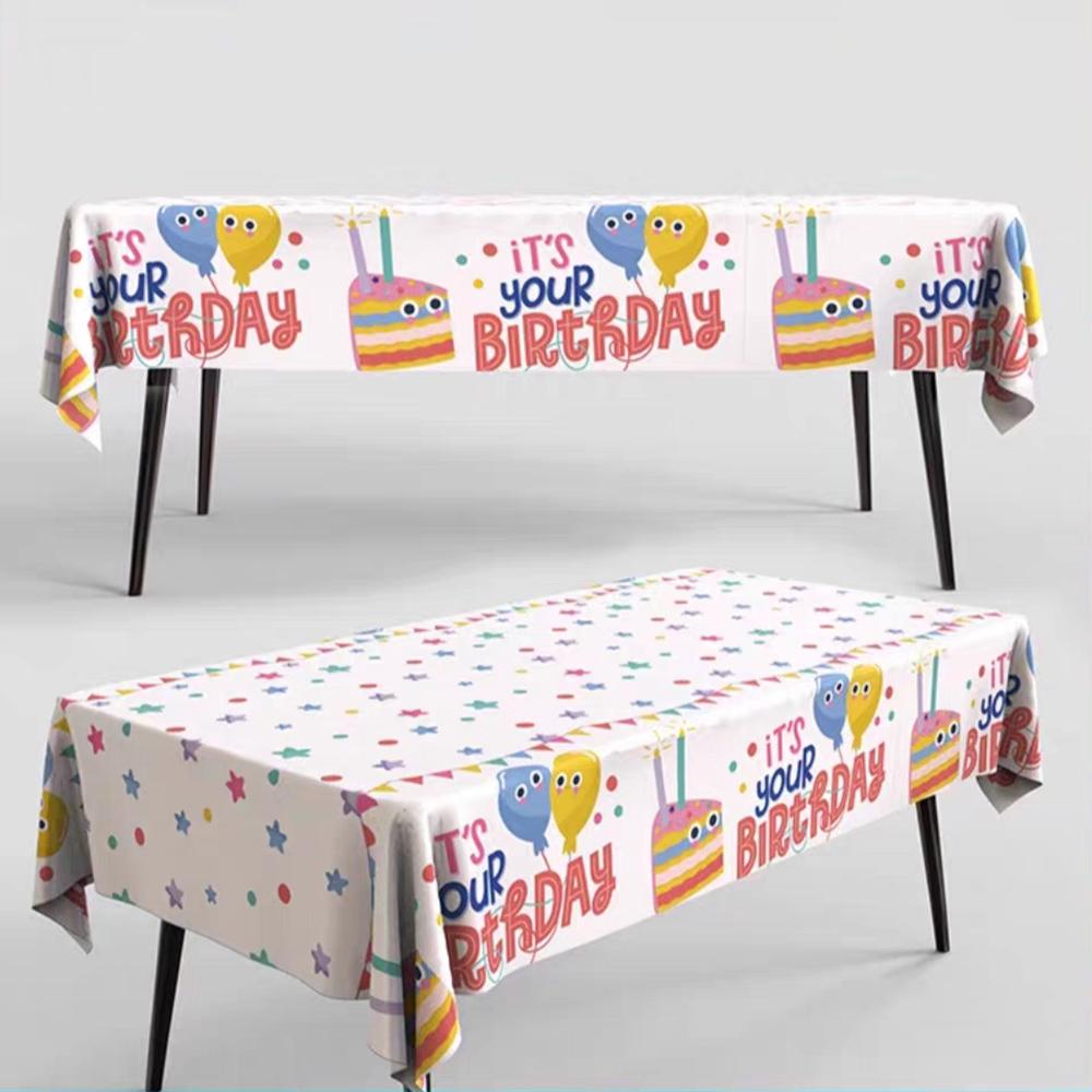 Waterproof Happy Birthday Print Tablecloth Disposable Rectangle Table Cover for Birthday Party Home Decor Party Supplies