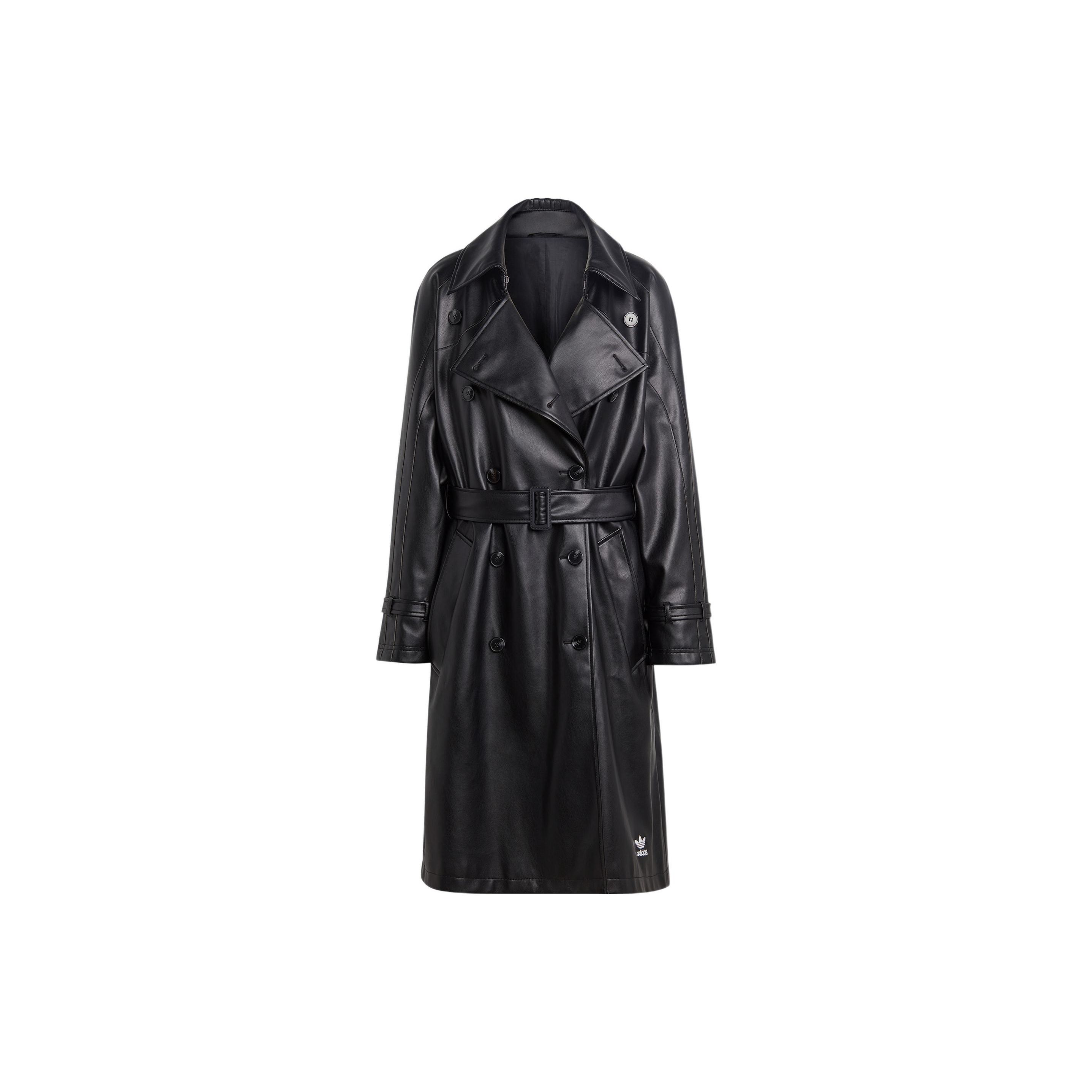 adidas Originals Adicolor Trefoil Faux Leather Trench Coat Black Women II6083 S