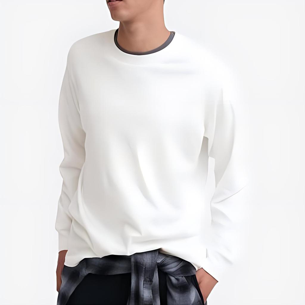 UNIQLO Solid Color Loose Fit Pullover Long Sleeve T-Shirt Men tops White 460319-00