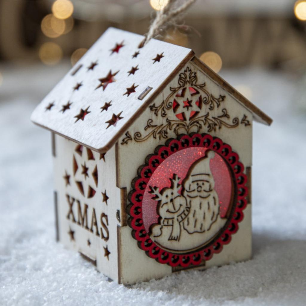 Christmas Tree Creative Decoration LED Colorful Lights Wooden House Hanging Pendants Ornaments for Home Christmas Party Accessor