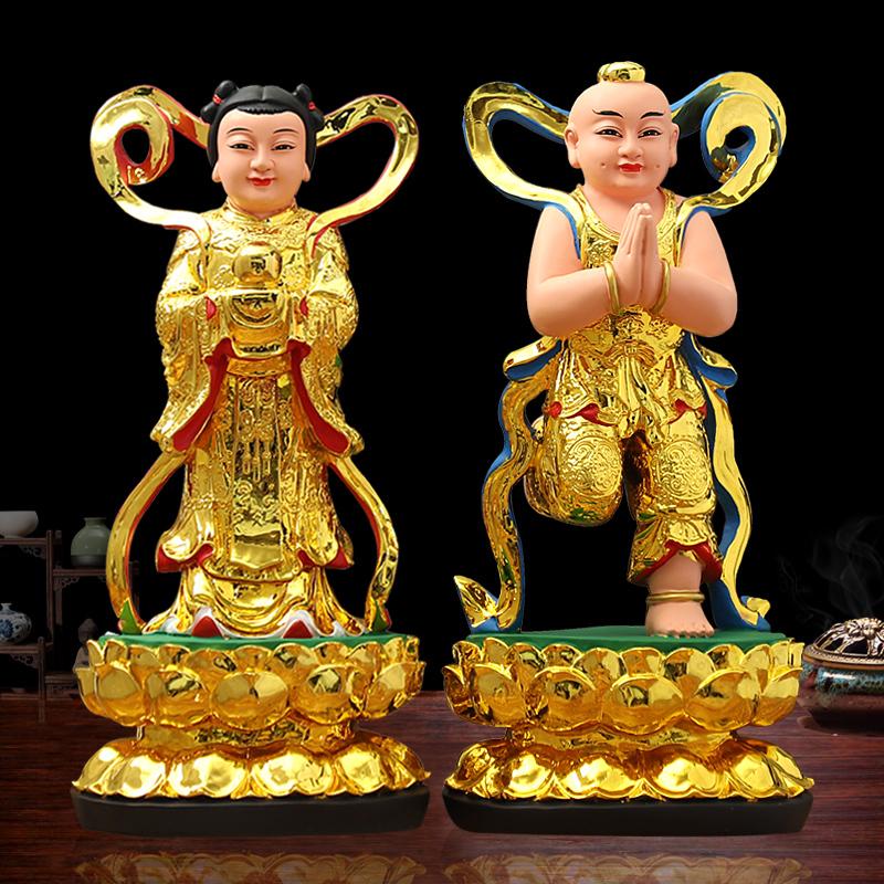 30cm  Statues Home Offerings of Figures Feng Shui Ornaments Home Decoration Accessories Golden Boy and Jade Girl Buddha Statue