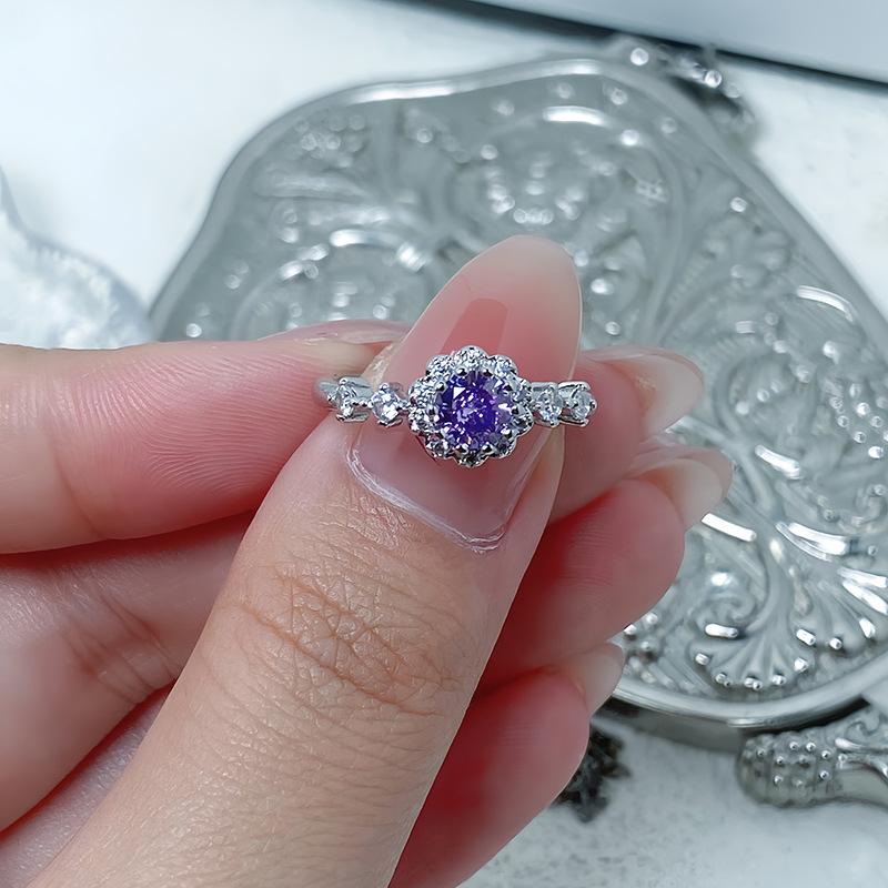 Lila farbener Schatz Zir*****Stiftring, Leichter Luxus, Hohes Gefühl, Exquisiter Super-Fee-Persönlichkeitsring