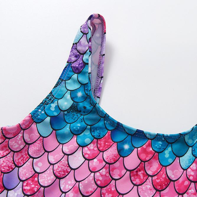 Girls' One-Piece Swimsuit: Gradient Fish Scale Design for Ages 3-12