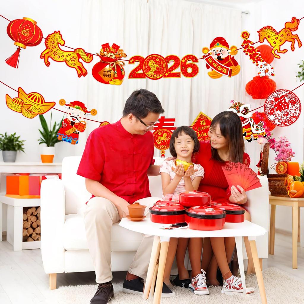 2pcs Chinese New Year Banners 2026 Year of Horse Party Banner Decorations for Lunar New Year Party Decorations Spring Festival Party Supplies
