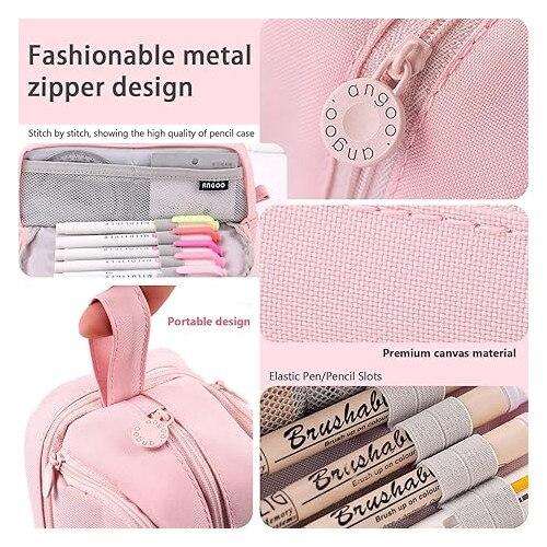Penar Large Capacity 4 Compartments Pencil Case 22X9.5X10cm Pink School Organizer