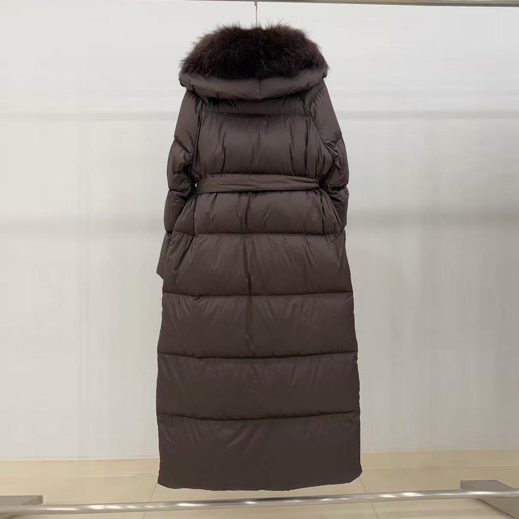 European winter new raccoon fur collar long down jacket women's knee waist thickened warm and thin jacket