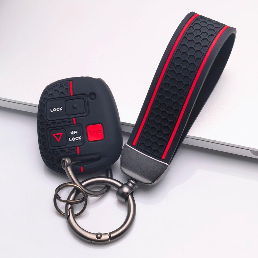 Silicone Key Fob Cover with Matching Wrist Strap for Toyota Camry Prado FJ Cruiser Previa RAV4, Fits Toyota Camry Cruiser RAV4, Protective Accessory