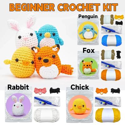 Kit de crochet pour enfants débutants avec crochets, ensemble de fils, kit de matériel de bricolage complet, kits d'animaux en peluche à tricoter
