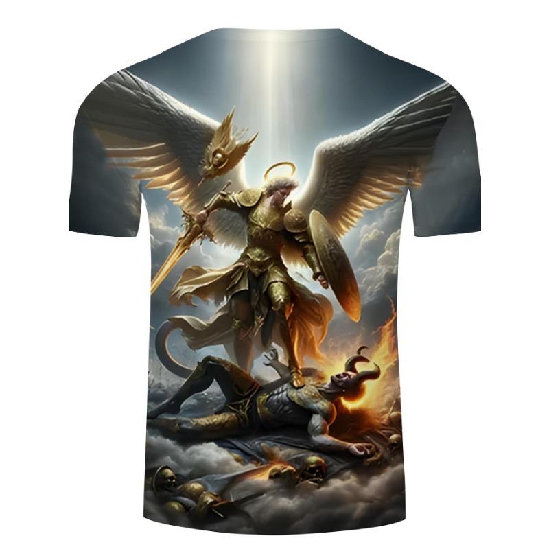 Men's 3D Lion Graphic T-Shirt - Black with Golden Flame Design, Lightweight Summer Casual Round Neck Short Sleeve Tee,
