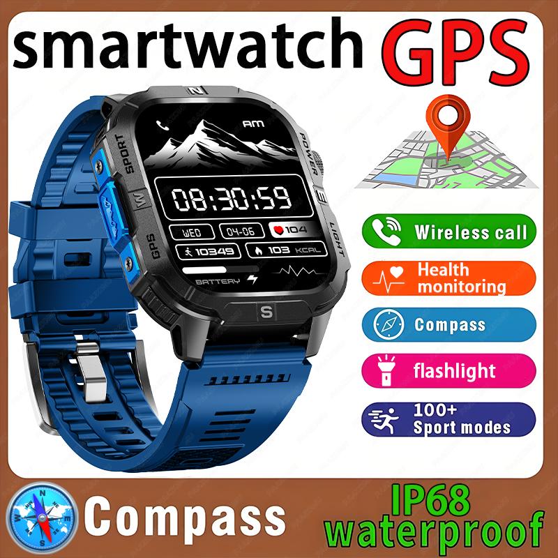 New Professional GPS Outdoor Smart Watch Men Flashlight Compass Waterproof Military Sport Tracker Bluetooth Call Smartwatch