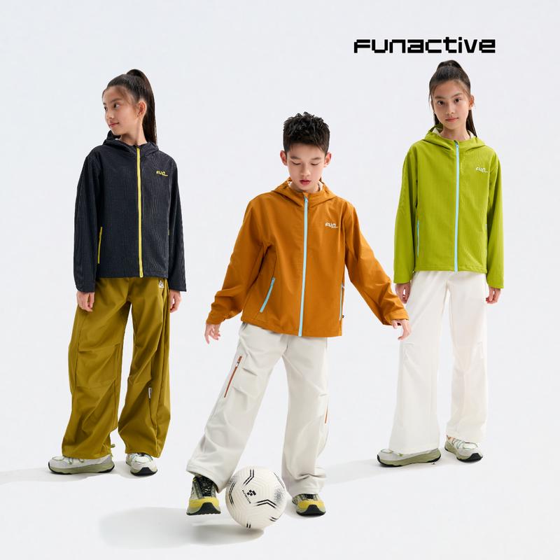 FUN ACTIVE Kids Color-Block Water-Resistant Hooded Jacket