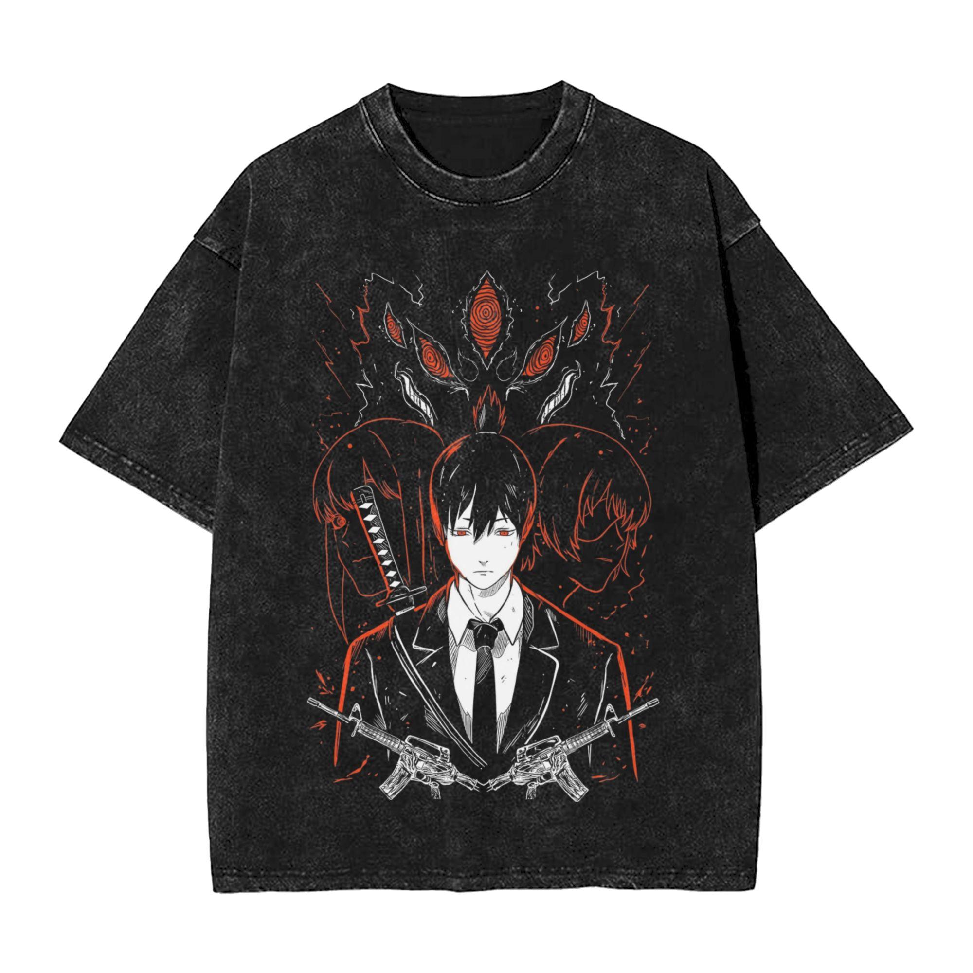 

Washed T Shirt Aki Hayakawa Anime Chainsaws Unisex Hip Hop Vintage TShirt Street Streetwear Cotton Summer Tops Tees Unisex Women S