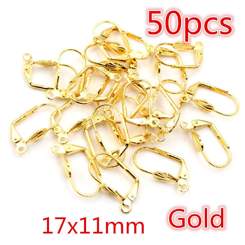 30-50pcs Fashion Bronze Rhodium Gold Silver Plated French Earring Hooks Wire Settings DIY Jewelry Making Findings Accessories
