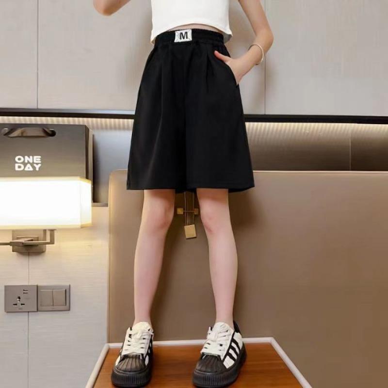 

Модные шорты для девочек из хлопка, летние, студенческие, повседневные, розовые, черные, детские, спортивные, эластичные шорты для девочек-подростков 6, 8, 10, 12, 14 140 чёрный