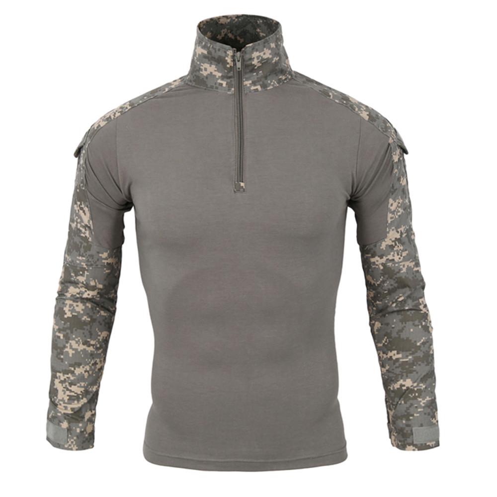 Bărbați Tactics Camuflaj cu mânecă lungă Beefy Muscle Basic Solid Bluză Tricou Top